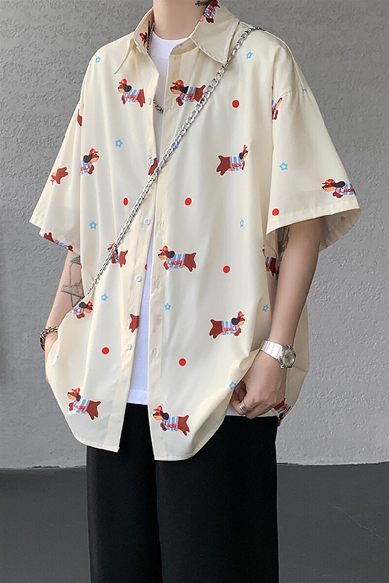 8XL-M腊肠狗花衬衫男短袖夏季冰丝薄款花衬衣寸衫外套DC28003P38,男装T恤,电商B312