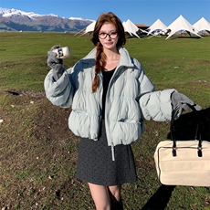 baby蓝短款羽绒服女冬季加厚加绒新款小个子重工抽褶白鸭绒外套，女装羽绒服，2C120