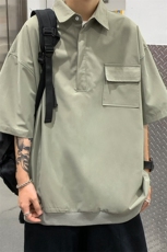 T6069/P35夏季简约短袖衬衫男设计感小众工装衬衣polo衫宽松T恤男，男装T恤，电商A141