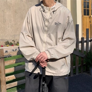 青春流行拉链短款春季风衣男拼接连帽(不可脱卸)宽松型新款文艺图片