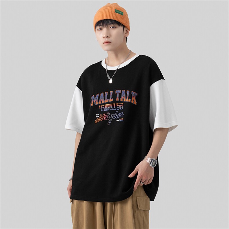 新款夏季短袖珠地面料宽松发泡印花假两件男士T恤ZDY3417-P51,男装T恤,星座717
