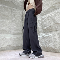 1港风冰丝工装裤男抽绳大码M-5XL拖地直筒休闲长裤SK77039P45控69，男装工装外套，星座226-2