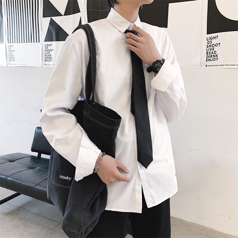 送领带新款学院风白色长袖衬衫男情侣韩版宽松潮流衬衣cs11-p30,男装衬衫,星座1008