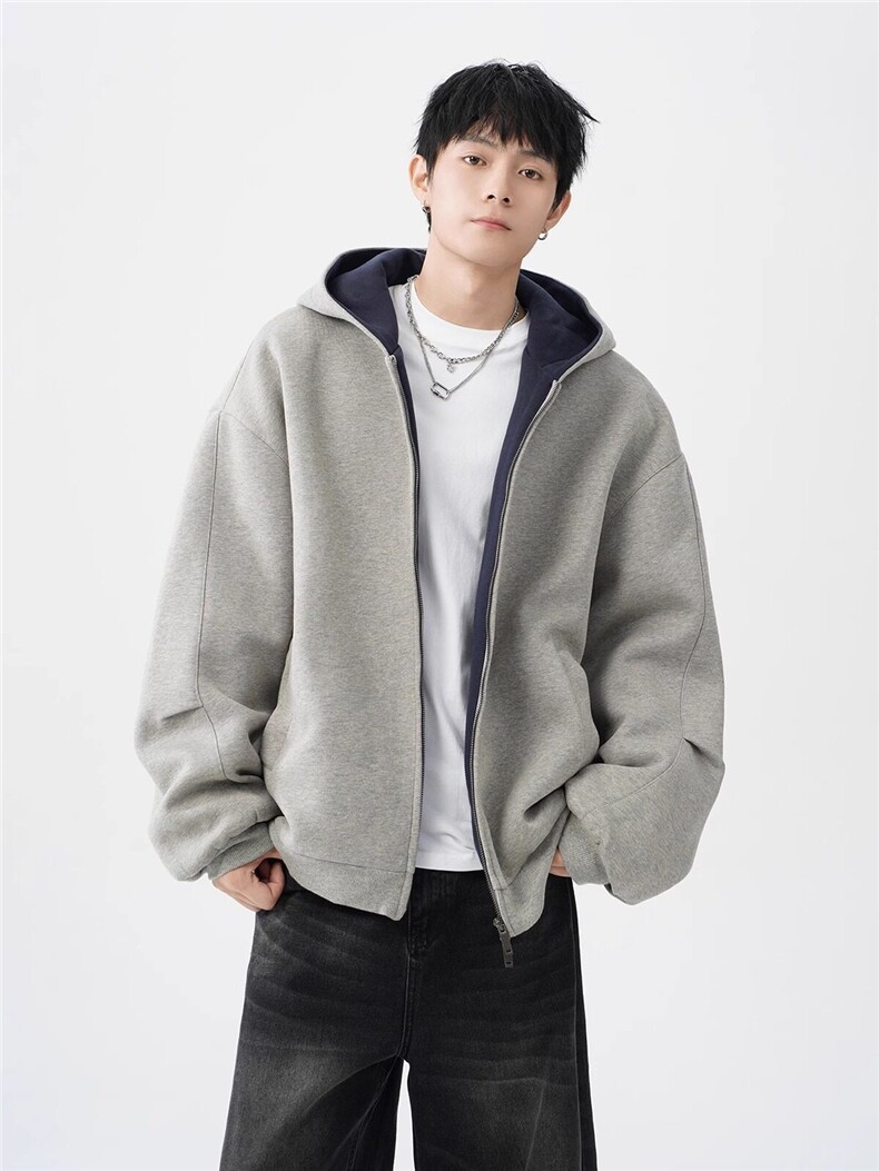 1506/WF331/P55双拉链开衫卫衣男款春美式重磅硬挺潮连帽外套,男装卫衣,星座1506
