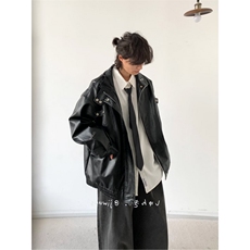 复古机车服皮衣美式多口袋夹克飞行员立领pu皮外套Y1021-P75网图，男装夹克，电商B245