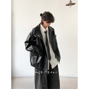 复古机车服皮衣美式多口袋夹克飞行员立领pu皮外套Y1021-P75网图图片