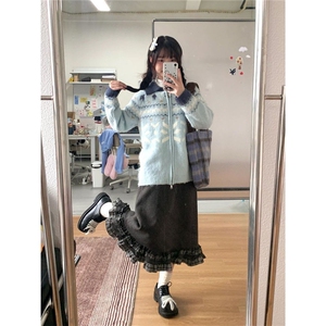 可爱少女费尔岛提花毛衣外套女秋冬季宽松慵懒风针织开衫潮图片
