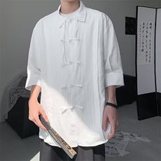 流苏设计感衬衣男士夏季棉麻提花中式短袖衬衫潮流休闲痞帅半袖，男装衬衫，星座1013