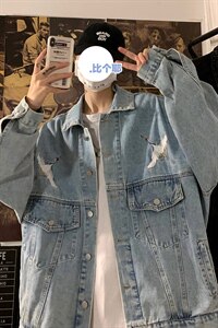 2021秋季新港风海报墙日系大码男仙鹤刺绣牛仔夹克外套NJ125-P70图片