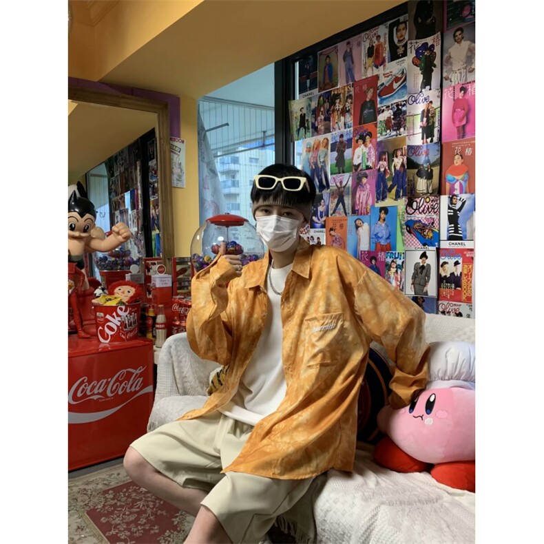 扎染衬衫男士长袖夏季薄款外套衬衣炸街网红痞帅衬衫CH01P25,男装衬衫,星座1116-2