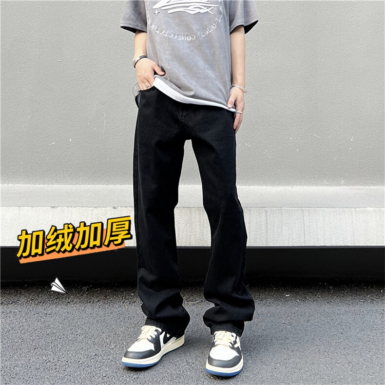 现货秋冬款加绒牛仔裤男微喇黑色裤男牛仔裤NK283加绒P45常规35,男装牛仔裤,星座302B-3