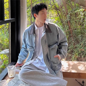 JK002-P78 春秋韩版时髦cleanfit复古高级撞色短款牛仔夹克男士图片