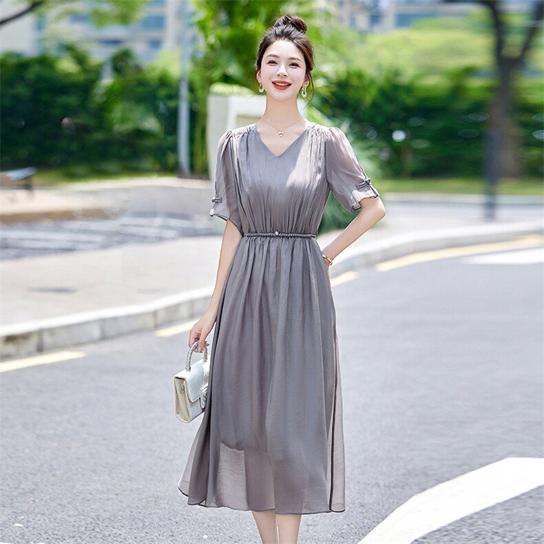 现货主推2024天丝棉连衣裙女高级感仙气精致收腰显瘦连衣裙,女装连衣裙,然然