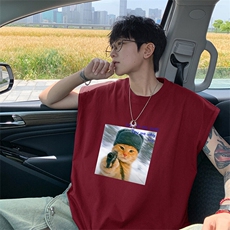可48小时发货支持抖音得物来样二开240克重磅美式纯棉背心无袖t恤，男装T恤，电商A486-1