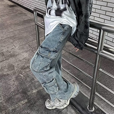 秋季高街水洗做旧美式直筒工装牛仔裤K8010P50，男装牛仔裤，星座1116-2