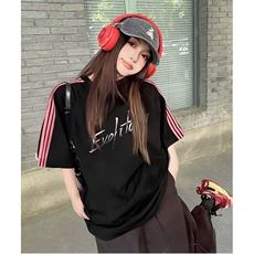 抖音得物品质二开240克宽松纯棉美式潮牌印花三条杠中性风短袖T恤，男装T恤，电商A486-1