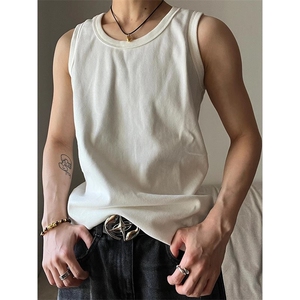 纯色慵懒螺纹背心男款夏季修身显肌肉无袖t恤美式健身运动打底衫图片