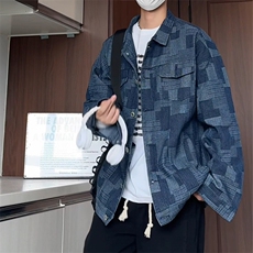 JK8123/P70春装新款提花格子潮流复古水洗牛仔外套男生痞帅夹克男，男装工装外套，电商A141