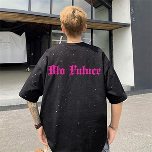 可48小时发货支持抖音得物来样二开 美式满天星亮片短袖T恤MTX658图片