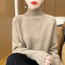 2025秋冬羊毛衫女高领加厚针织毛衣宽松慵懒衫打底上衣，女装羊毛衫，德尔信羊绒