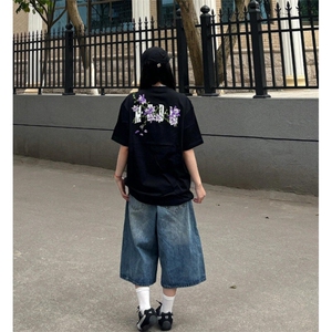 潮牌高街刺绣重磅短袖t恤男女夏季半袖宽松设计感小众上衣T10360