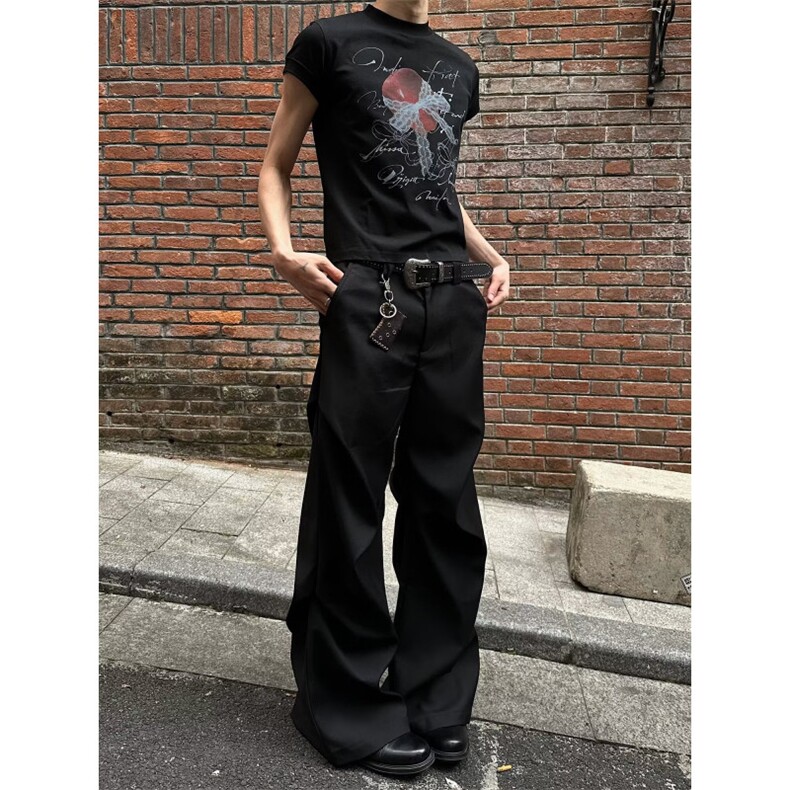 气质百搭时尚ins新款日系流行原宿褶皱西裤潮流文艺慵懒简约X826，男装西裤，星座516A