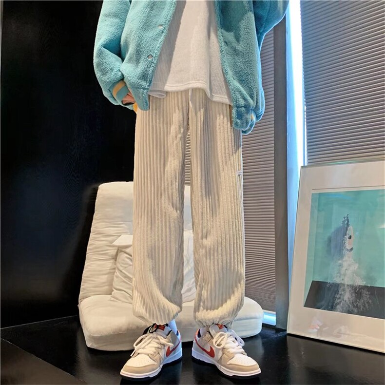 灯芯绒裤子男春秋宽松排扣拖地裤韩版潮流直筒阔腿休闲裤K256-P45,男装休闲裤,星座1008