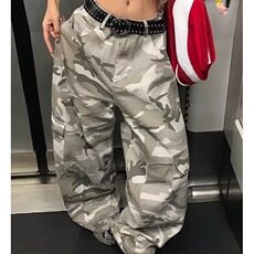 美式复古灰迷彩工装裤男女设计感宽松显瘦多口袋百搭阔腿休闲裤，男装工装外套，星座506A