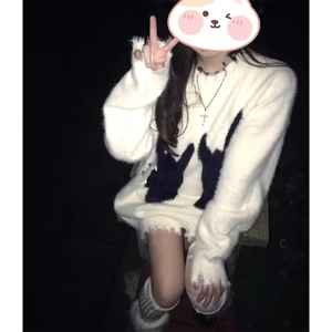 美式抽象圆领毛衣男女秋冬季新款慵懒风情侣装针织衫上衣MY7107图片