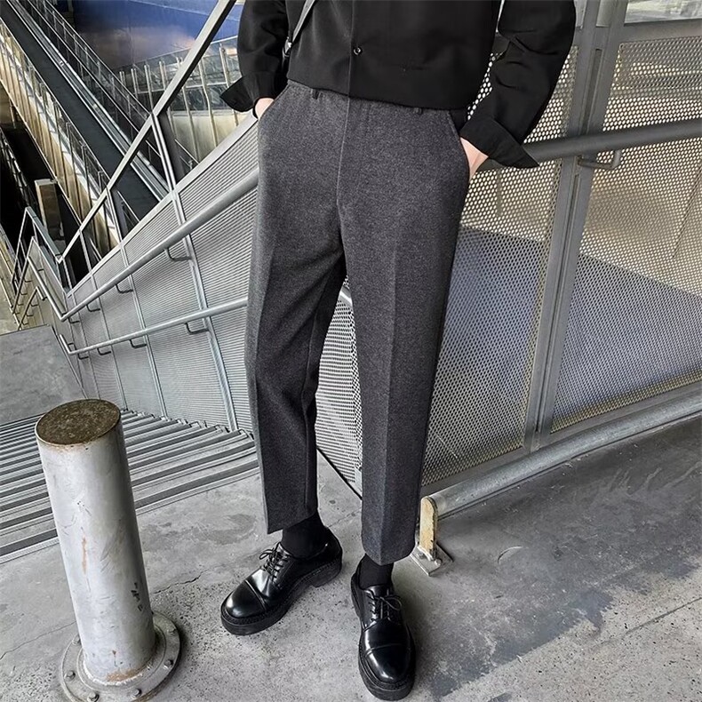 轻熟风西装裤子秋冬毛呢西裤直筒修身休闲裤男士九分裤加绒款M4,男装休闲裤,星座1116A-2（原606A-1）