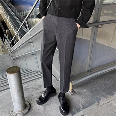 轻熟风西装裤子秋冬毛呢西裤直筒修身休闲裤男士九分裤加绒款M4，男装休闲裤，星座1116A-2（原606A-1）