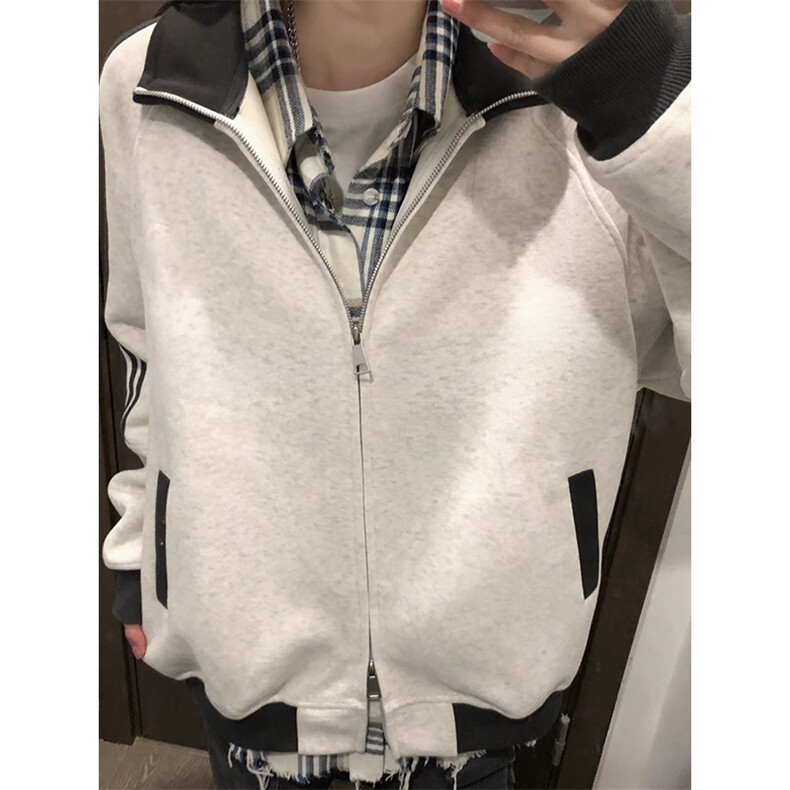 抖音得物高品质美式高街重磅结构设计拼接织带立领卫衣外套CM42,女装短外套,电商A486-1