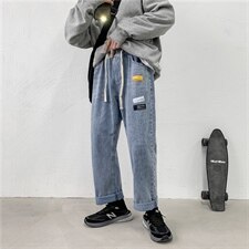 2021港风坠感阔腿牛仔裤休闲百搭男女贴标直筒宽松九分裤四季主推，男装牛仔裤，星座302B-2