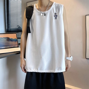 冰丝华夫格背心男夏季韩版潮流日系情侣装薄款刺绣T恤 T1088-P22图片
