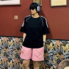 得物抖音品质二开240克重磅宽松纯棉美式高街半杠织带短袖T恤，男装T恤，电商A486
