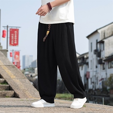 风棉麻透气休闲裤男2025春夏日系复古阔腿直筒裤2406-特P68，男装休闲裤，电商A008
