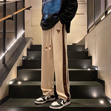 2024春新款港风撞色拼接宽筒直筒休闲裤阔腿裤KK303-P40控75，男装休闲裤，星座914-3