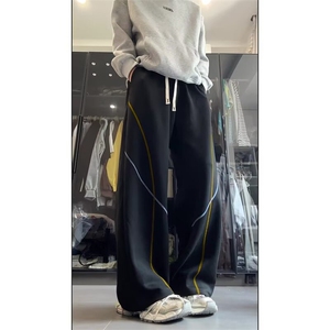 男运动裤校服裤一条杠深蓝宽松校裤女黑色直筒校服裤K6780-P32图片