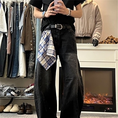 美式复古街头可拆方巾牛仔裤男女2025新款宽松显瘦阔腿弯刀裤潮，男装牛仔裤，星座506A