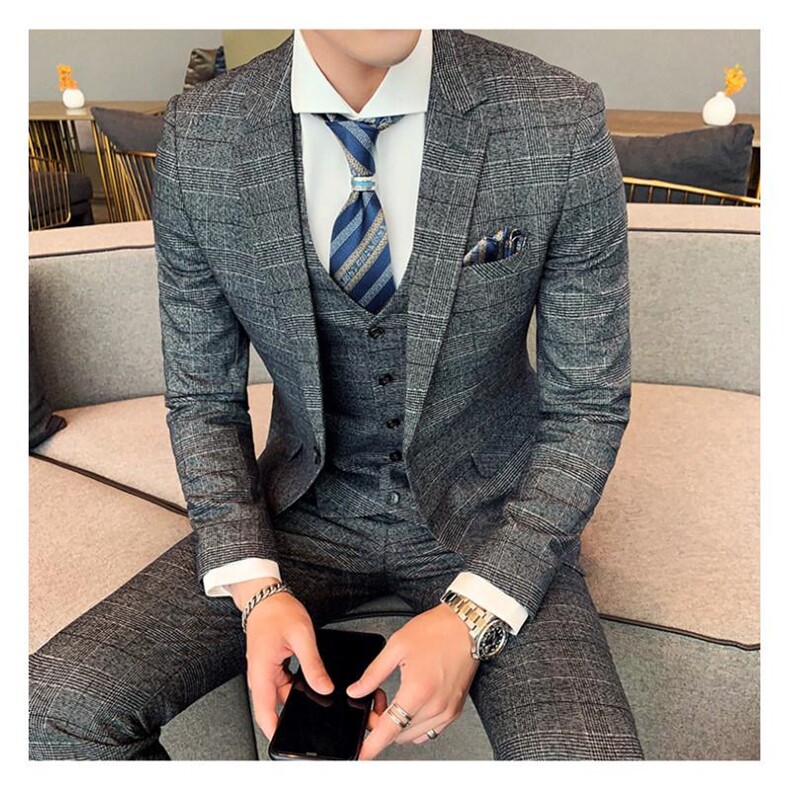 高品质男装西服套装三件套千鸟格礼服W9033,男装西服套装,星座1012