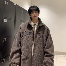 XZ213-MY39-P128控148港风日系复古羊羔毛字母刺绣保暖立领棉衣，男装棉衣，星座213