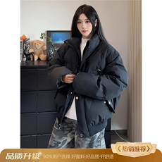 纯色立领短款棉服外套男女同款2025冬季加厚面包服保暖黑色棉衣，男装棉衣，星座506A
