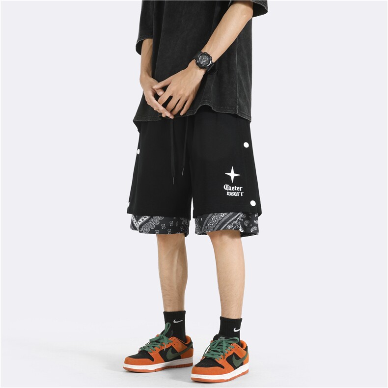 2025夏季排扣腰果花假两件短裤宽松M~5XLXZ604-DK800-P45控58,男装牛仔裤,星座604