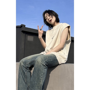 港风大码网红麂皮绒字母刺绣圆领无袖T恤 XZ213-T070-P35控48图片