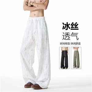 2025夏季新款冰丝设计感印花宽松休闲裤B315-K25572-特p30控58图片