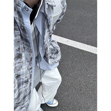扎染格子衬衫男高级感痞帅新款叠穿内搭外套青少年格纹长袖衬衣，男装衬衫，星座506A