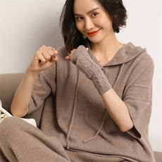 山羊绒手套护腕女秋冬保暖加厚半指手套防寒绞花针织漏指手套，手套，五色羊羊绒