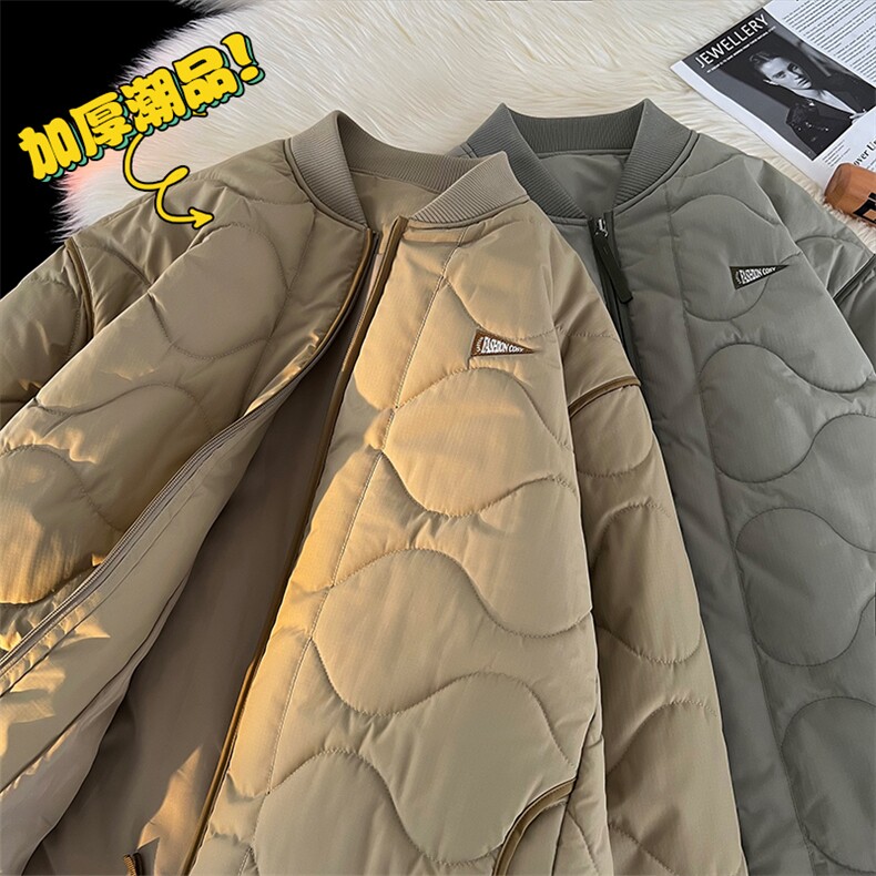 秋冬新款棒球领穿加厚条纹夹克港风宽松棉衣MY9313P-85,男装夹克,电商A128