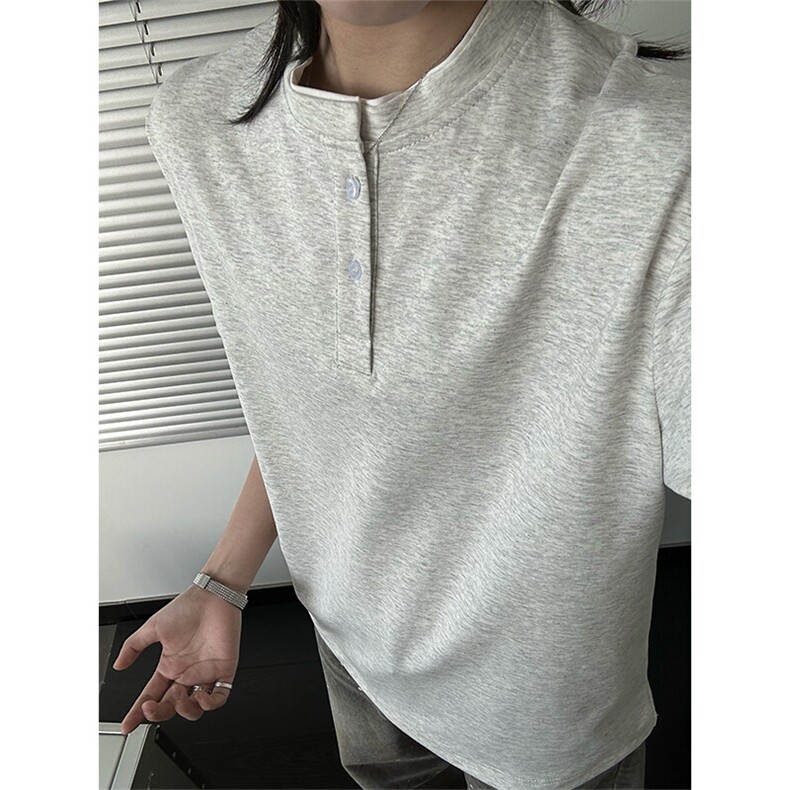 夏季新款港风日系简约假两件亨利领短袖T恤男XZ213-TX22-P35控68,男装T恤,星座213