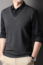 D66230钱塘2020-2春秋季新款中青年男士休闲简约条纹长袖衬衫P67，男装衬衫，钱塘207-2